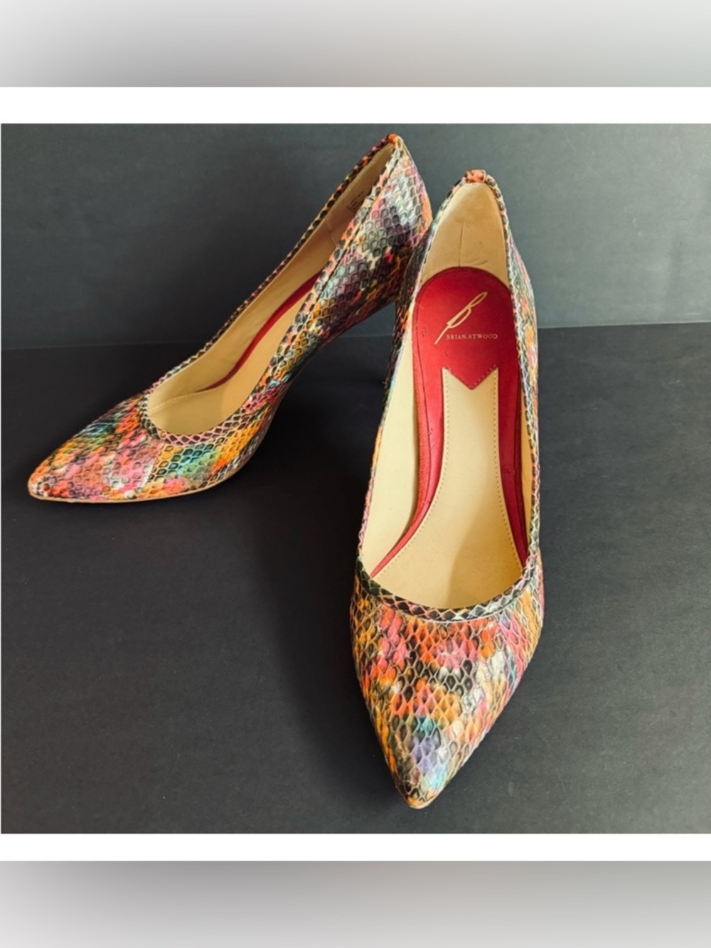 Brian Atwood -Stiletto Maximalist pointy toe colorful animal print pumps. 9.5